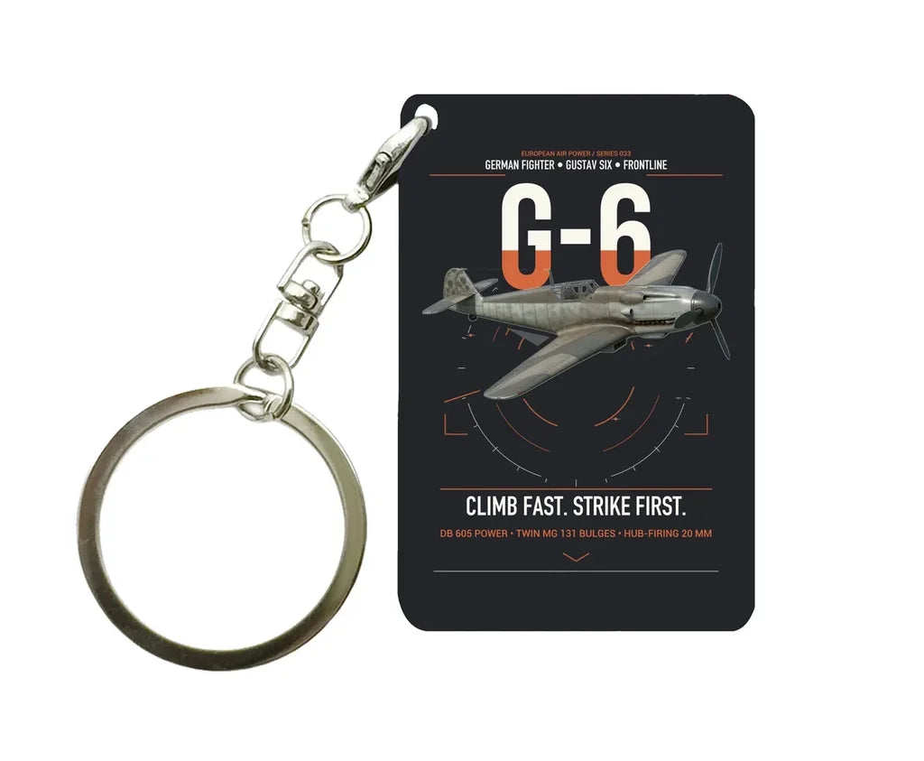Messerschmitt Bf 109G-6 design on black designed key chain, double-side print