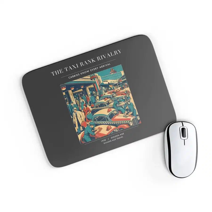 VINTAGE G4376 - The Taxi Rank Rivalry - Designed Mouse Pads design on black rectangle