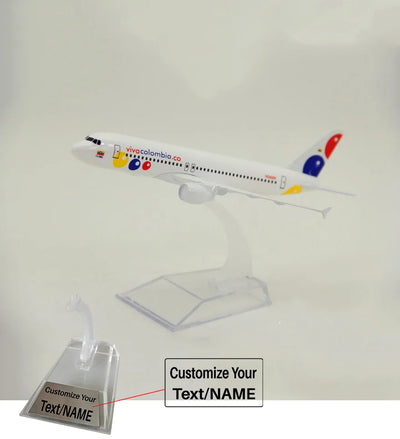 Side view of Viva Colombia Airbus A320 Airplane Model (16CM) aviation 16-18cm scale model aircraft in diecast metal.
