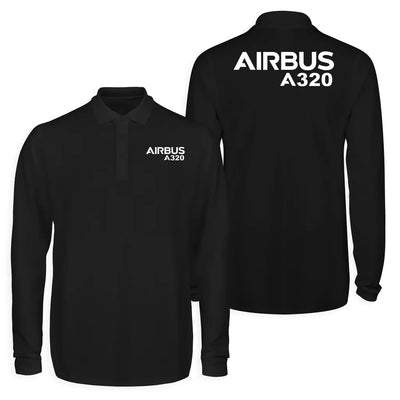 Airbus A320 & Text Long Sleeve Polo T-Shirts (Double-Side) aviation design printed on soft cotton long-sleeve double-side polo.
