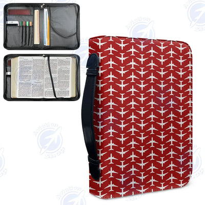 Perfectly Sized Seamless Airplanes Red aviation design PU accessories bag, PU faux leather construction.