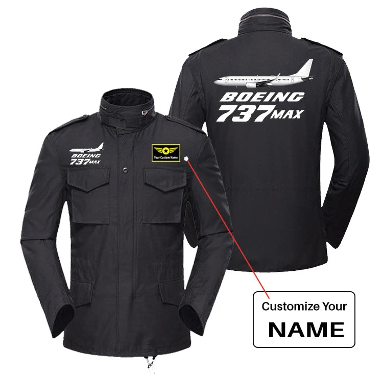 The Boeing 737Max aviation design printed on heavy cotton coat with field details military coat.