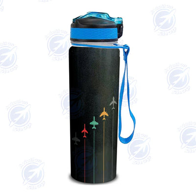Black & White Super Travel Icons Black Sports aviation design on sport kettle, insulated bottle with sport spout.