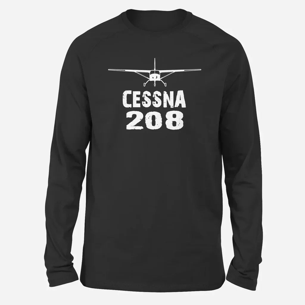 Cessna 208 & Plane Long-Sleeve aviation design printed on soft cotton long-sleeve T-shirt.