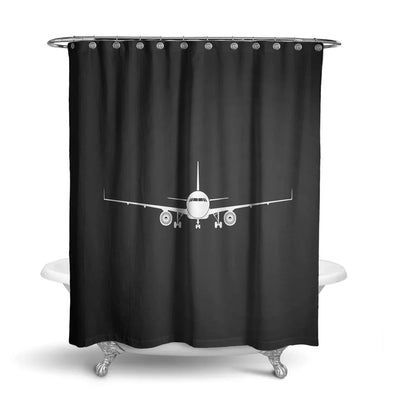 Airbus A320 Silhouette aviation design on waterproof polyester shower curtain.