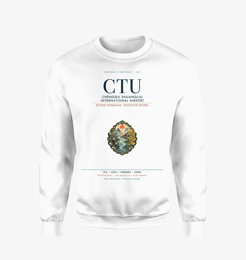 Chengdu Shuangliu International Airport (CTU) design on white sweatshirt