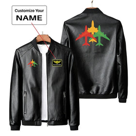 Colourful 3 Airplanes PU Leather Jackets