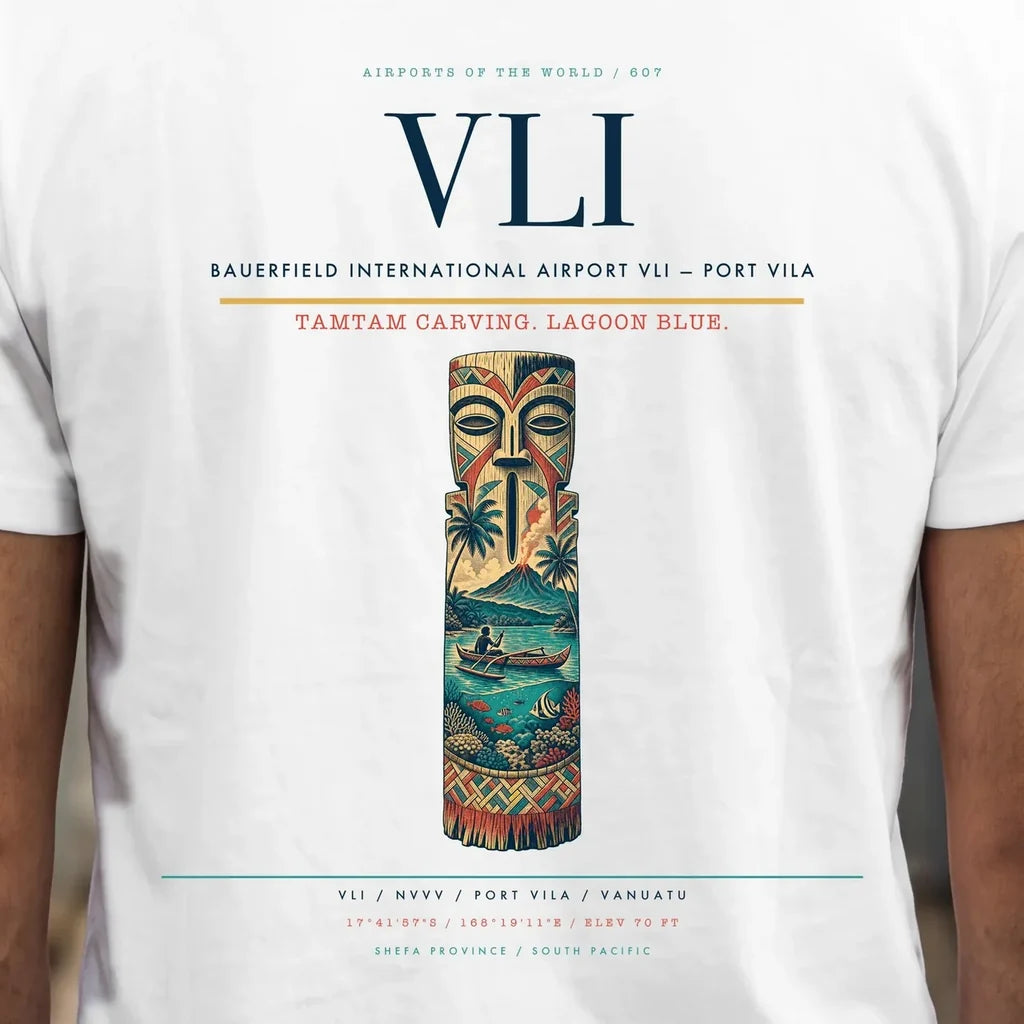 Bauerfield International Airport (VLI) double-side t-shirt design close-up cover