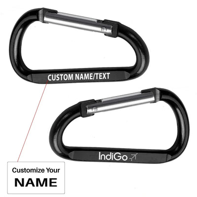 Indigo Airlines aviation aluminum alloy carabiner key chain in aircraft-grade aluminum.
