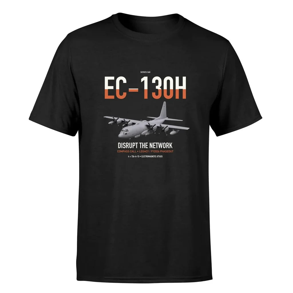 EC-130H Compass Call design on black double-side t-shirt, single-side print