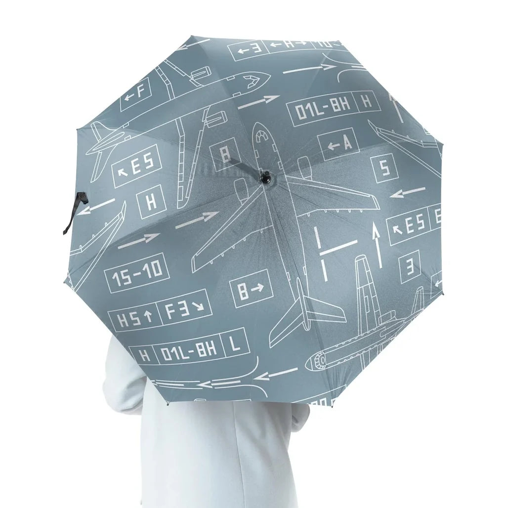 Jet Planes & Airport aviation design on windproof polyester umbrella.