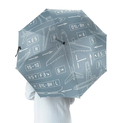Jet Planes & Airport aviation design on windproof polyester umbrella.