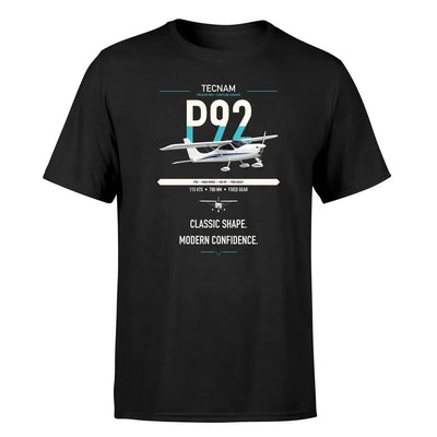Tecnam P92 Echo MkII design on black t-shirt, single-side print