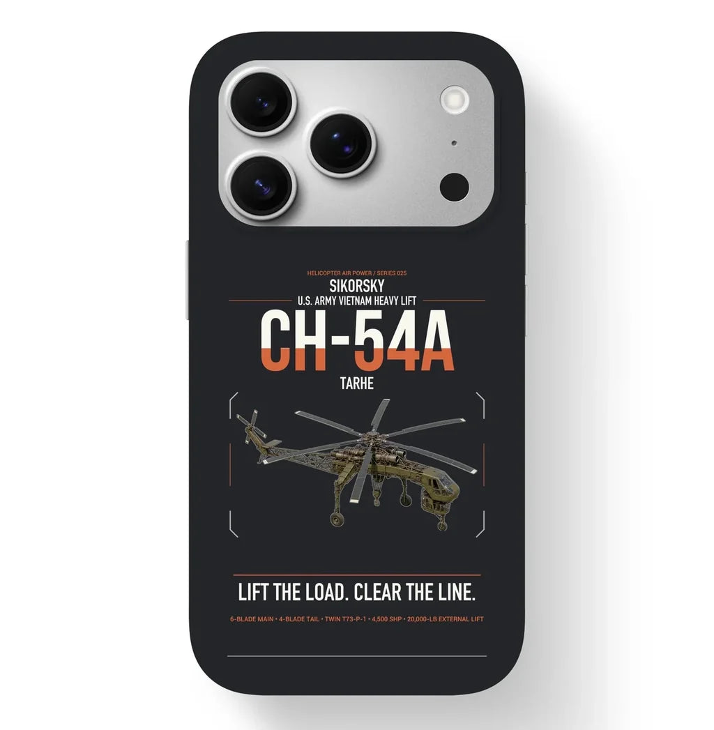 Sikorsky CH-54A Tarhe design on black magsafe iphone case, for iPhone 17 Pro