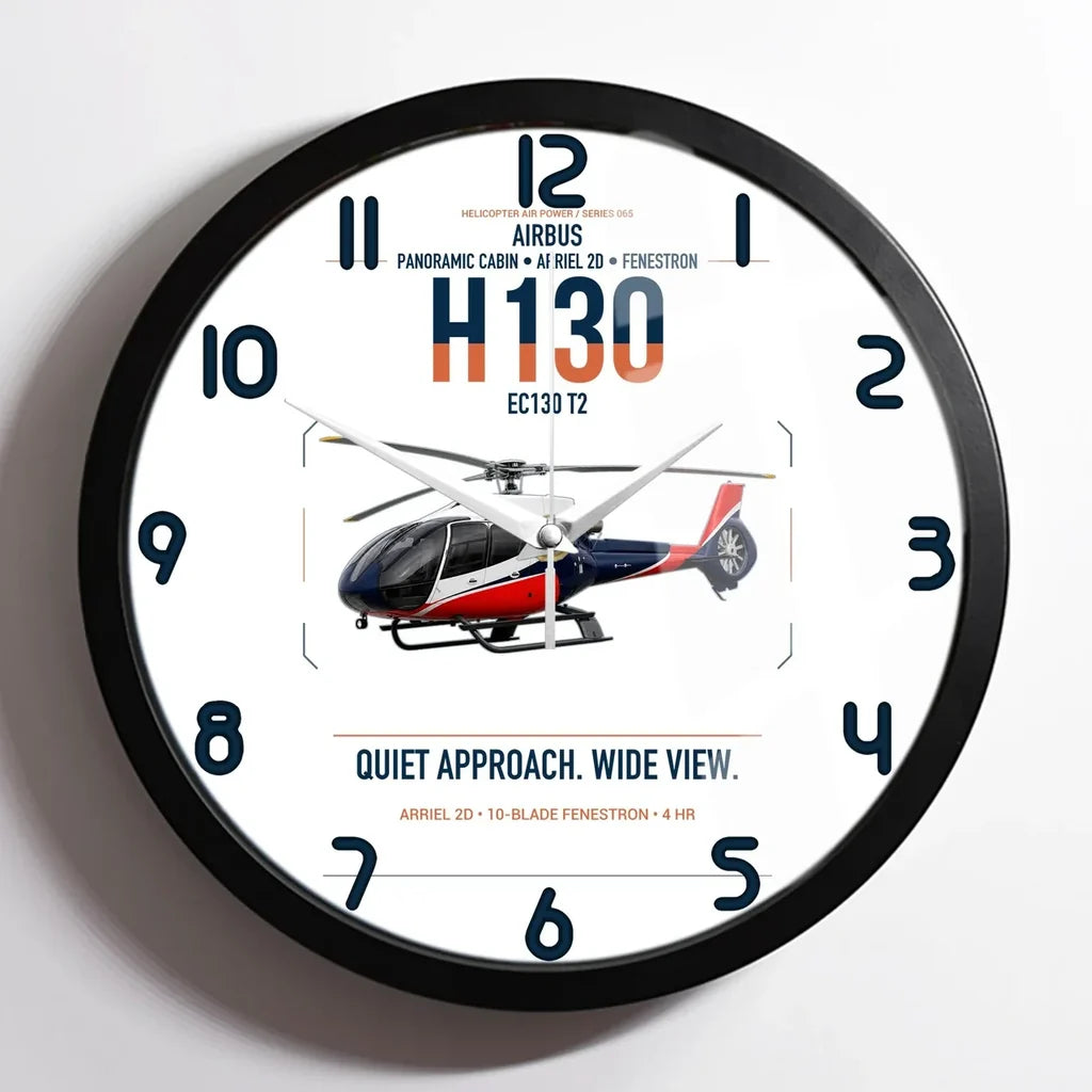 Airbus H130 design on white framed wall clock