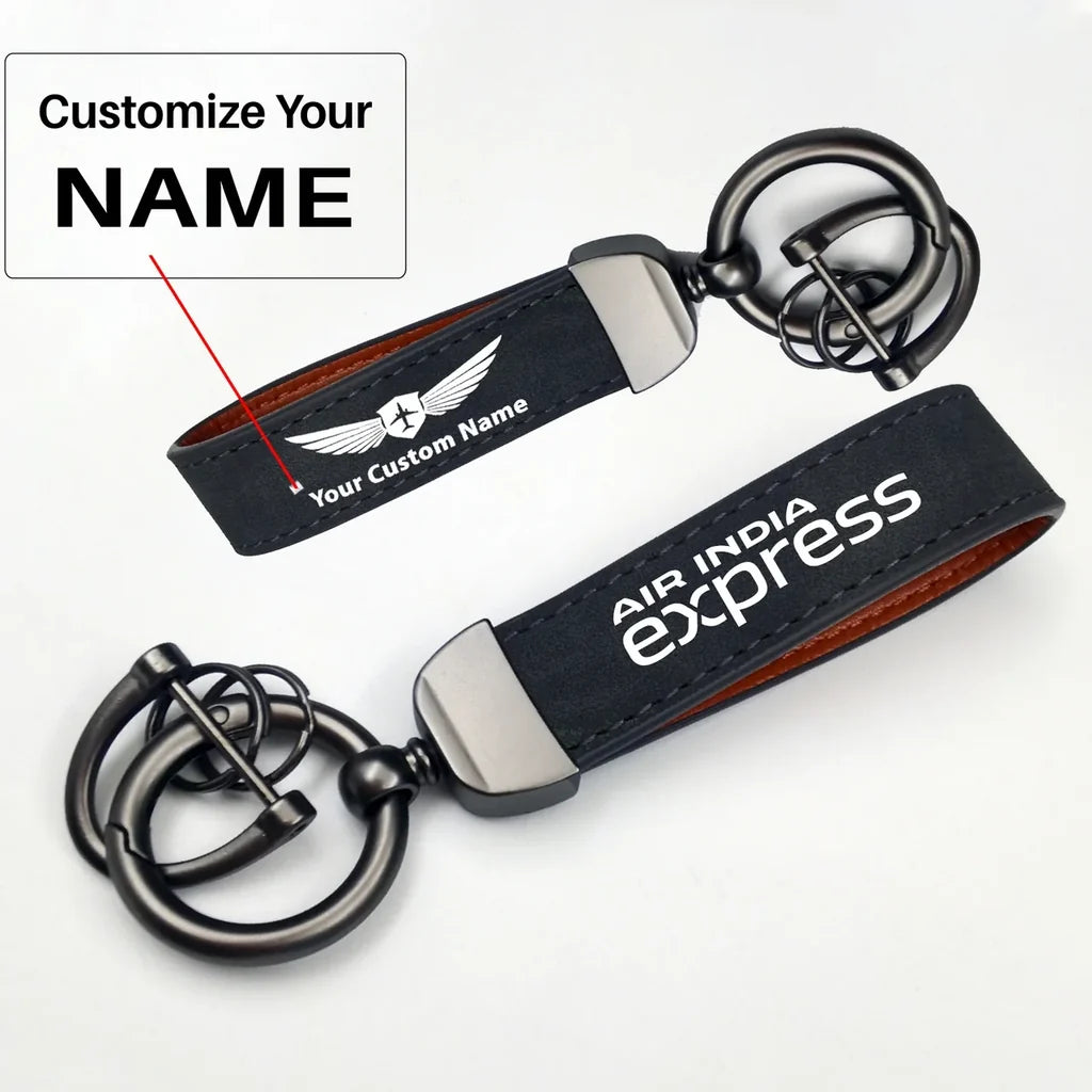 Air India Express Horseshoe Buckle key chain, Black + Name