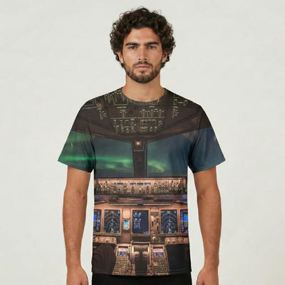 Boeing 777 Cockpit aviation print 3D-printed clothing, soft cotton blend.
