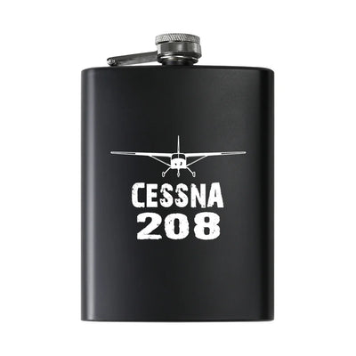 Cessna 208 & Plane aviation design on stainless hip flask, compact pocket-size flask.