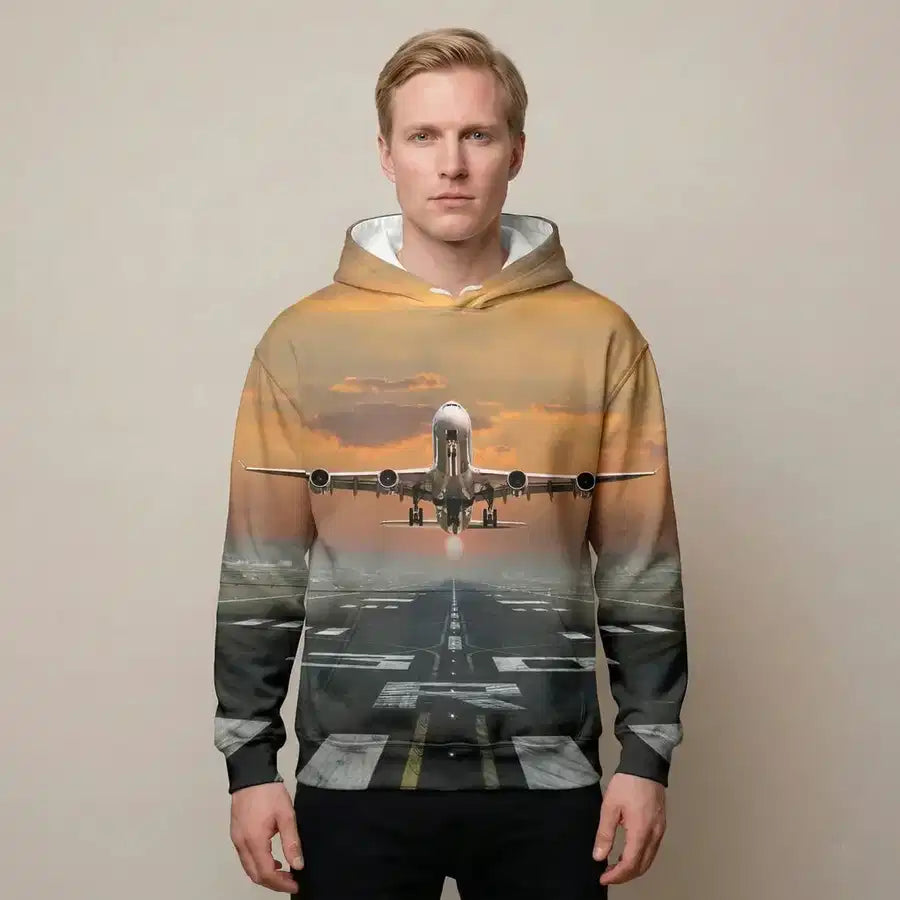 Aircraft Departing from RW30 Printed aviation design printed on soft cotton 3D-print T-shirt.