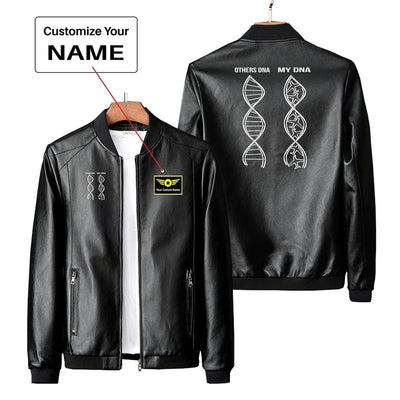 Aviation DNA PU aviation design printed on genuine leather with quilted lining leather jacket.