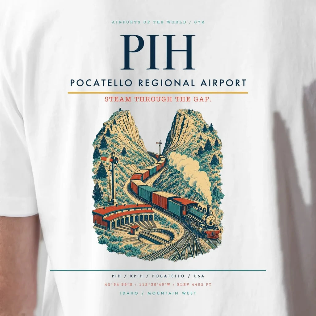 Pocatello Regional Airport (PIH) double-side t-shirt design close-up cover
