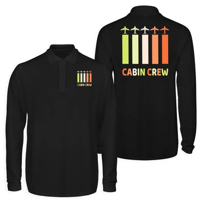 Colourful Cabin Crew Long Sleeve Polo T-Shirts (Double-Side) aviation design printed on soft cotton long-sleeve double-side polo.