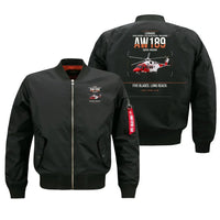 Thumbnail for Leonardo AW189 design on black bomber jacket, double-side print