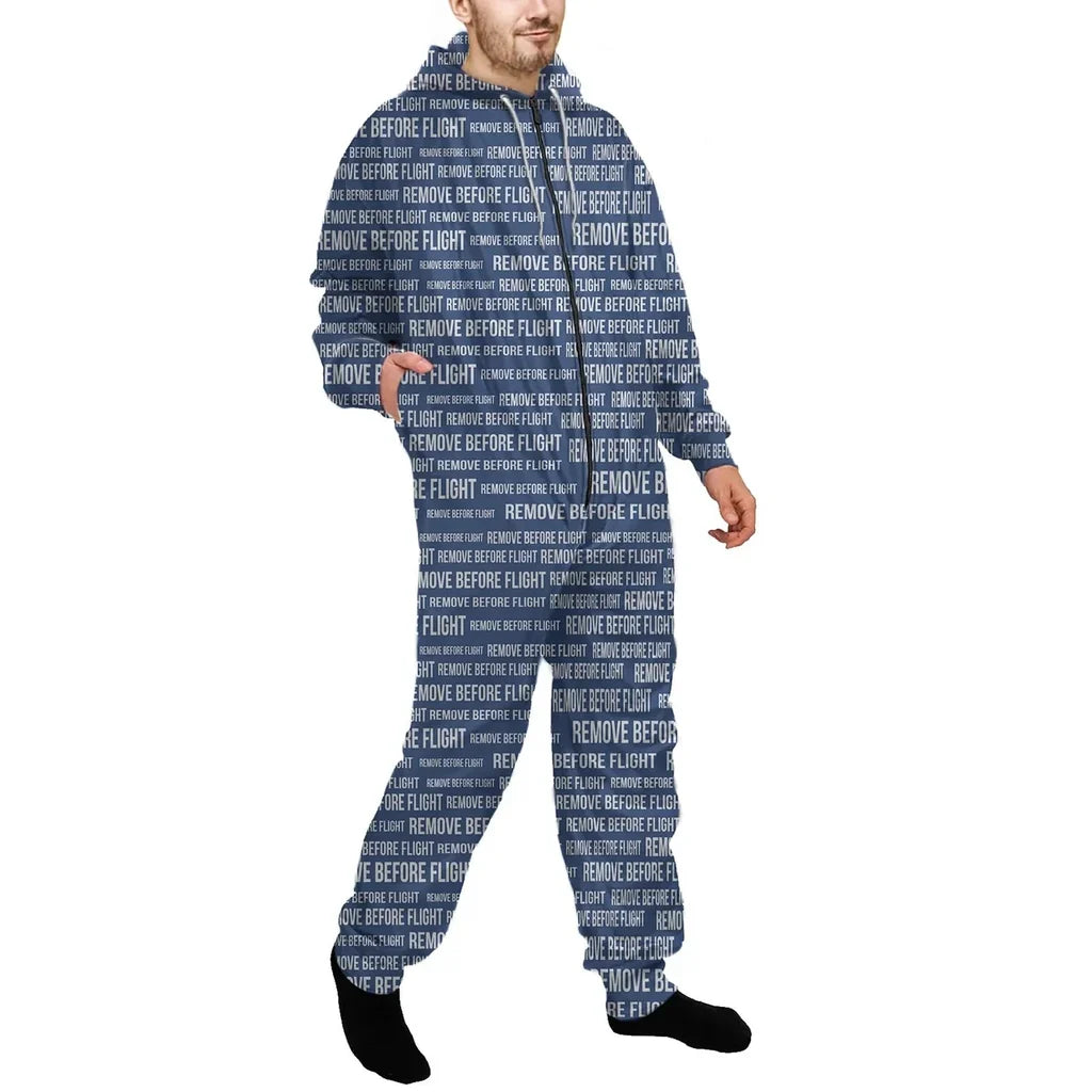 Remove Before Flight 3Blue Jumpsuit for Men & Women aviation design on soft cotton blend jumpsuit.