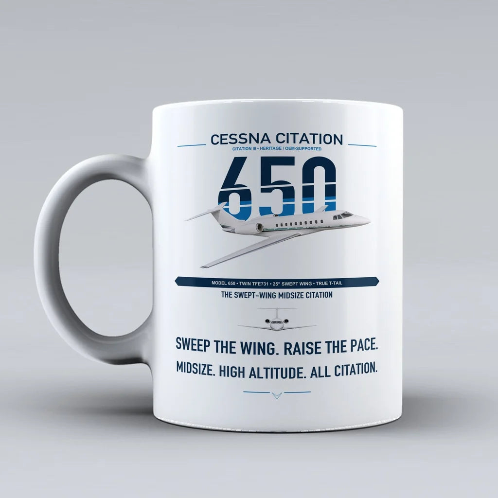 Cessna Citation 650 - Citation III design on white ceramic mug, double-side print