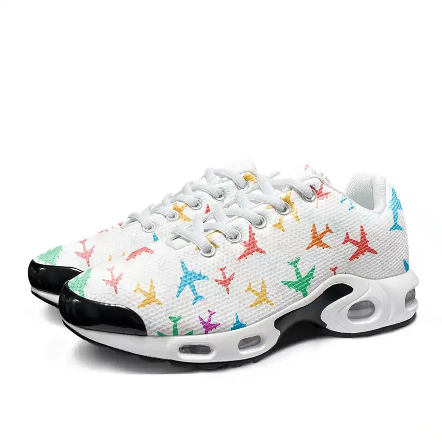 Cheerful Seamless Airplanes aviation design on breathable mesh with air-cushion sole air-cushion running shoes.