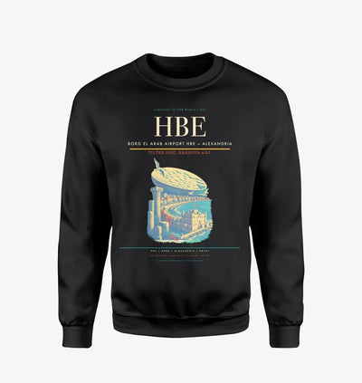 Borg El Arab Airport (HBE) design on black sweatshirt