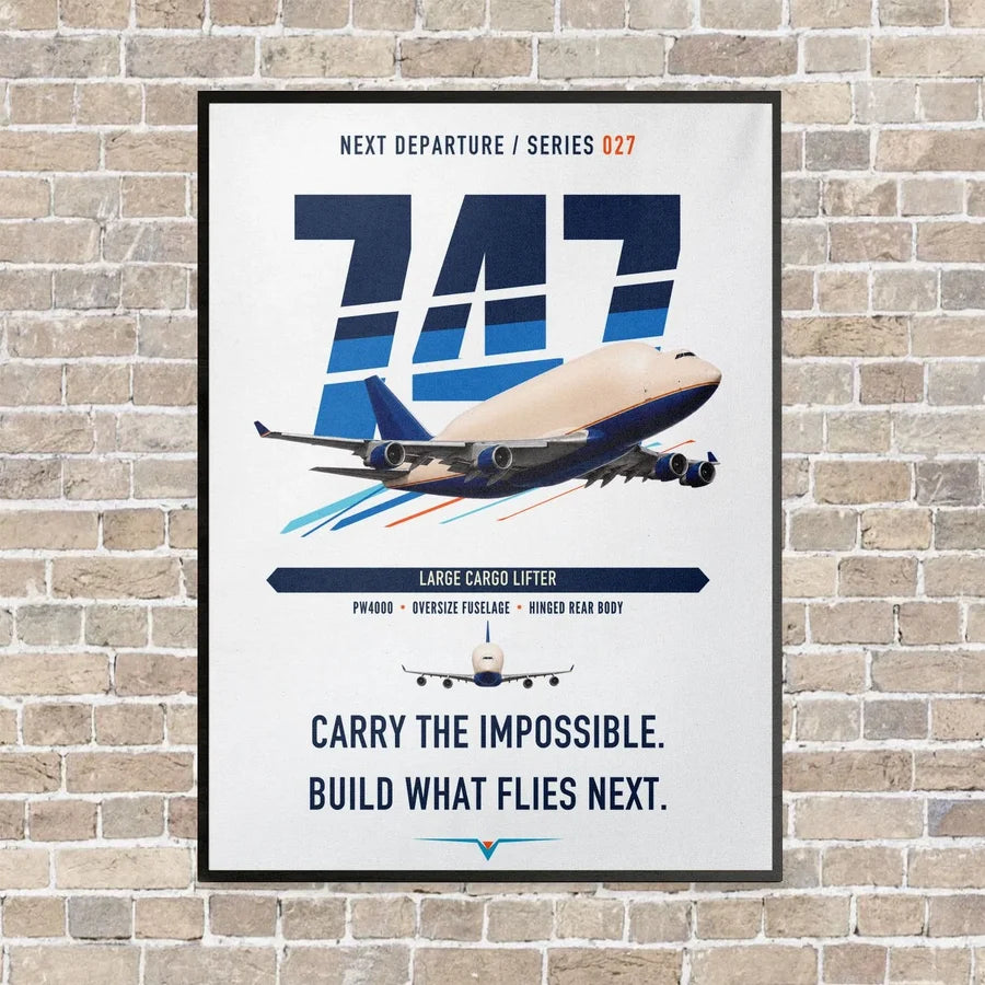 Boeing 747-400 Dreamlifter vertical canvas print - framed - white background
