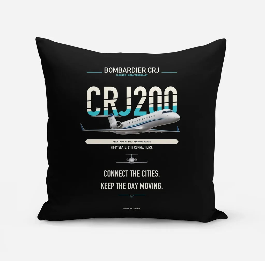 Bombardier CRJ200 design on black pillow