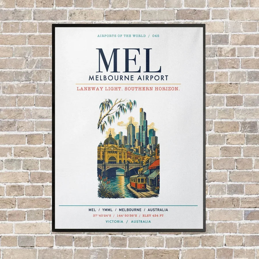 Melbourne Airport MEL vertical canvas print - framed - white background