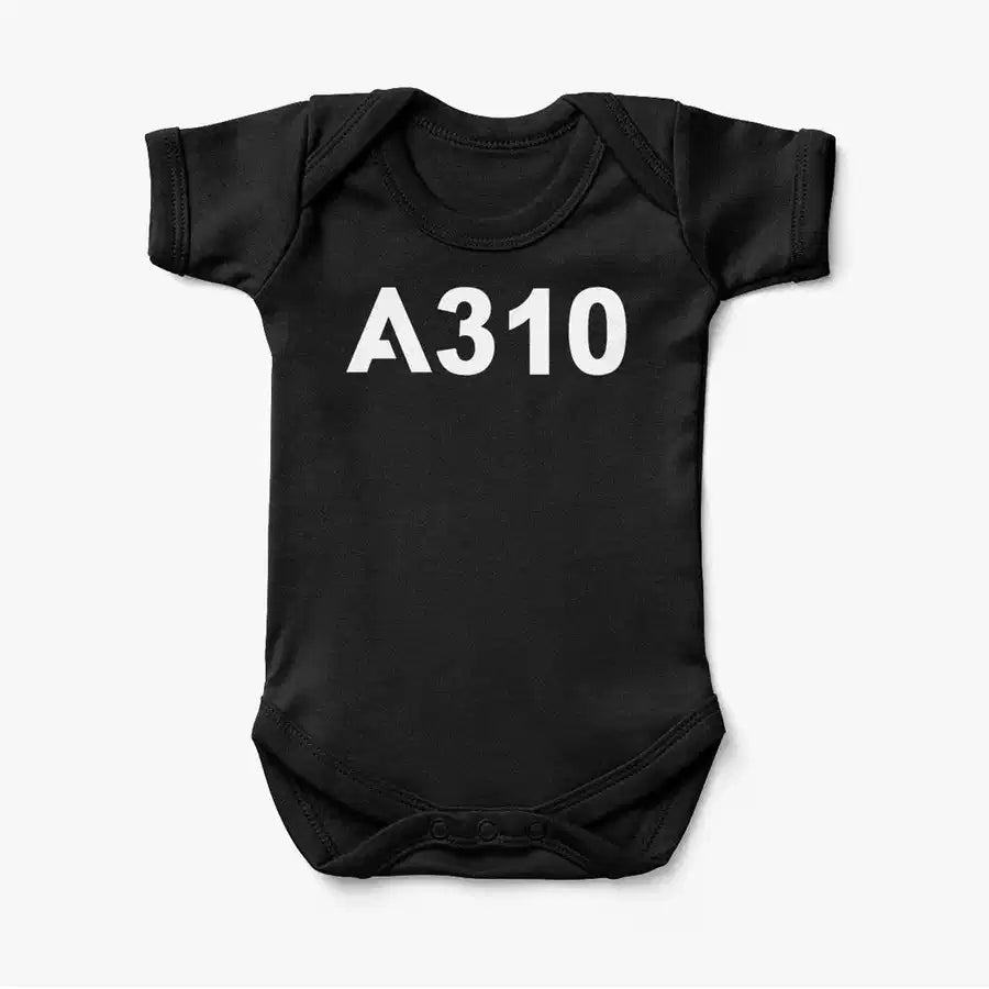Airbus A310 Flat Text aviation print on kids gentle cotton bodysuit.