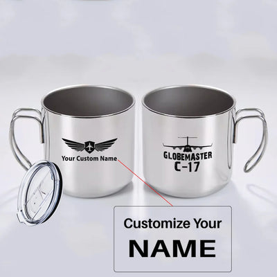 GlobeMaster C-17 & Plane aviation design on portable mug, vacuum-insulated double-wall.