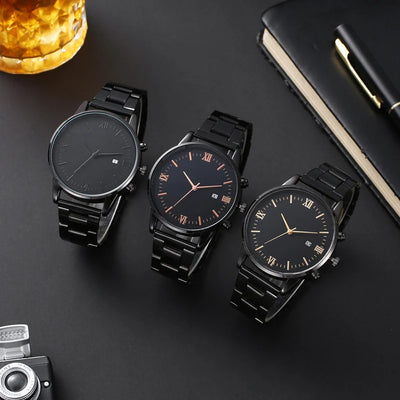 Business Watches Roma Dial Date Calendar Casual Male's Steel Band Quartz aviation pilot watch, stainless steel body with engr.