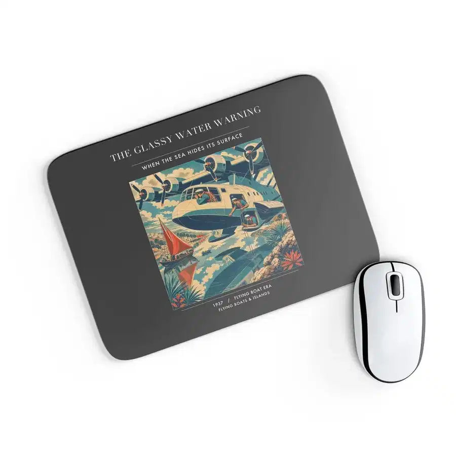 VINTAGE G4280 - The Glassy Water Warning - Designed Mouse Pads design on black rectangle