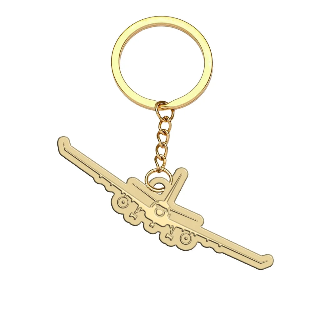 Airbus A330 Silhouette aviation hollow key chain in polished alloy.