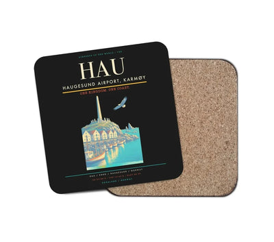 Haugesund Airport, Karmøy (HAU) design on black 1 piece coaster