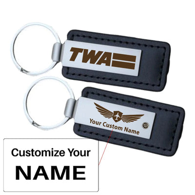 Trans World Airlines (TWA) Faux Leather key chain, Black+Name+Dark LOGO