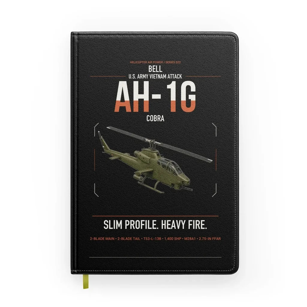 Bell AH-1G Cobra design on black notebook