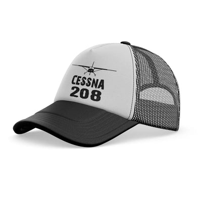 Cessna 208 & Plane aviation embroidery on mesh-back cotton trucker cap.