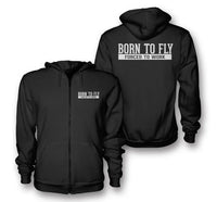 Thumbnail for Born To Fly Forced To Work aviation design on soft cotton blend zipped hoodie.