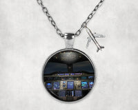 Thumbnail for Side view of Airbus A380 Cockpit aviation necklace in stainless steel, polished finish.