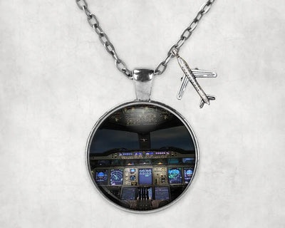 Side view of Airbus A380 Cockpit aviation necklace in stainless steel, polished finish.