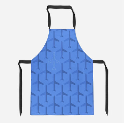 Blue aviation design on durable cotton blend kitchen apron.