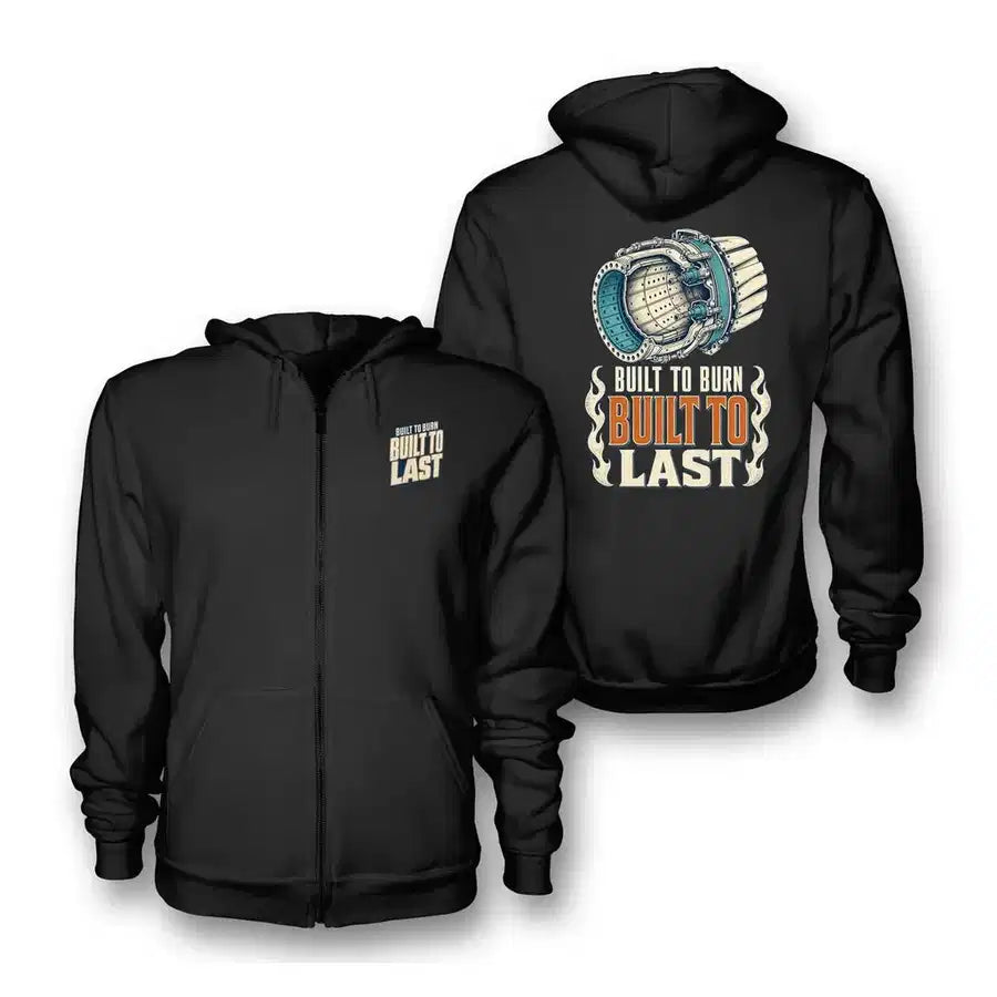 SIGNAL 180 - Built To Burn Built To Last - Zipped Hoodie design on black zipped hoodie