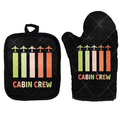 Colourful Cabin Crew Kitchen Glove & Holder aviation design on durable fabric with insulated lining kitchen glove holder.