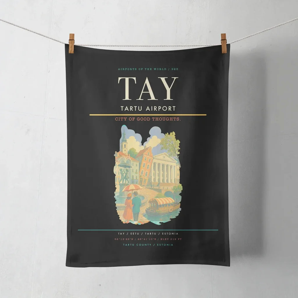 Tartu Airport (TAY) design on black towel